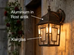 Antike Außenwandleuchte, Laterne hängend Rostoptik mit E27 LED, Höhe 30cm