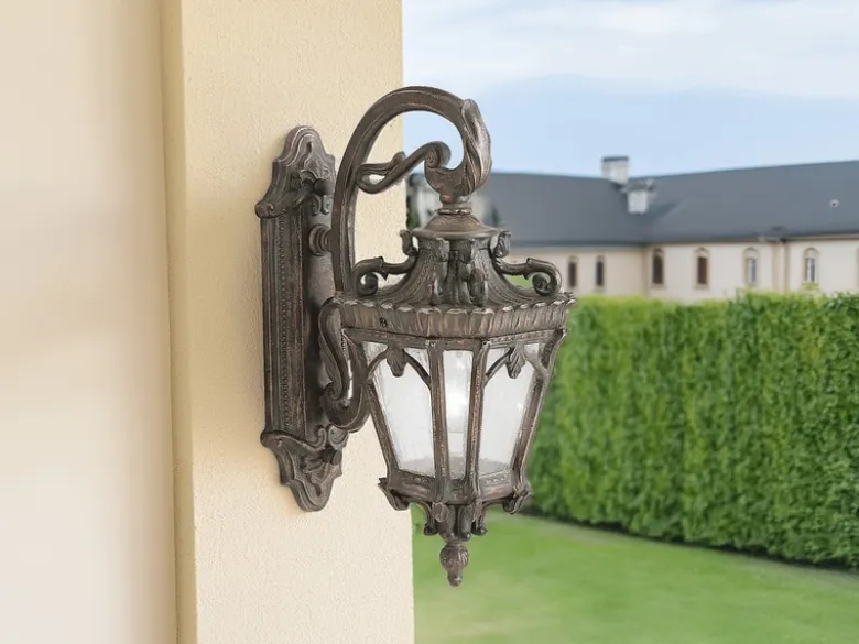 Antike Außenwandleuchte TOURNAI hängend Bronzefarbig, Höhe 46cm