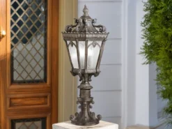 Antike LED Sockelleuchte Aluminium Bronzefarbig, Höhe 67cm
