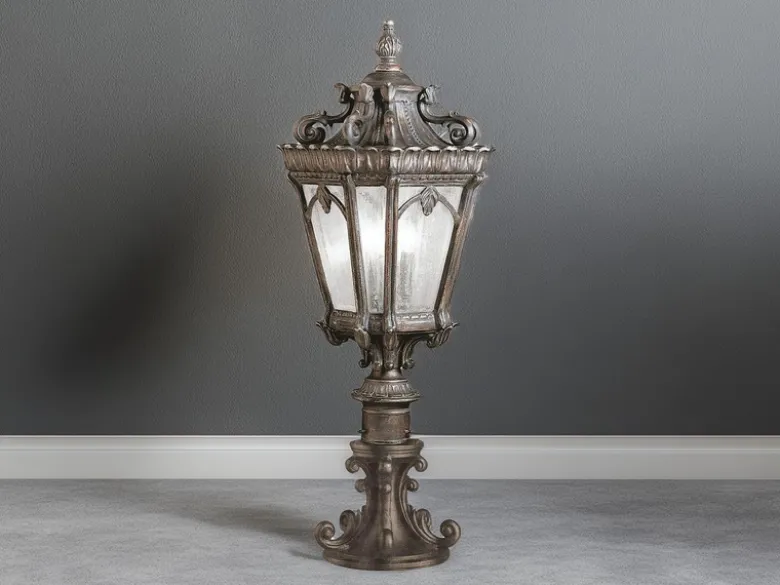 Antike Sockelleuchte TOURNAI Aluminium Bronzefarbig, Höhe 67cm