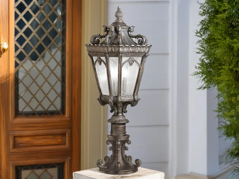 Antike Sockelleuchte TOURNAI Aluminium Bronzefarbig, Höhe 67cm