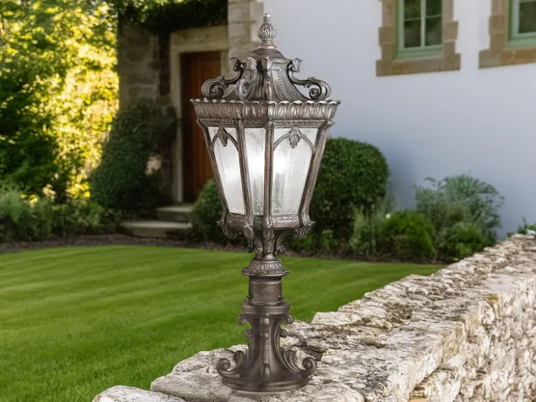 Antike Sockelleuchte TOURNAI Aluminium Bronzefarbig, Höhe 67cm