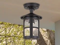 Außen Deckenlaterne HEREFORD aus Alu im Landhausstil, Schwarz Höhe 23,5cm