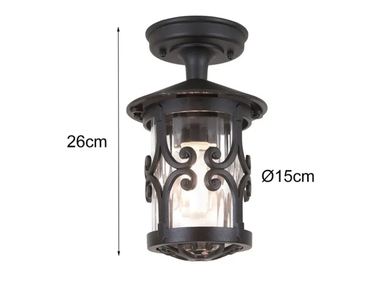 Außen Deckenlaterne HEREFORD aus Alu im Landhausstil, Schwarz Höhe 26cm