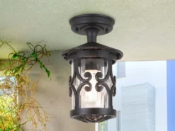 Außen Deckenlaterne HEREFORD aus Alu im Landhausstil, Schwarz Höhe 26cm