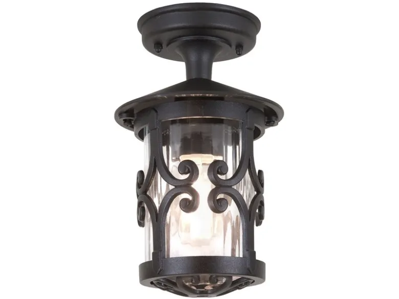 Außen Deckenlaterne HEREFORD aus Alu im Landhausstil, Schwarz Höhe 26cm