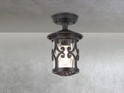Außen Deckenlaterne HEREFORD aus Alu im Landhausstil, Schwarz Höhe 26cm