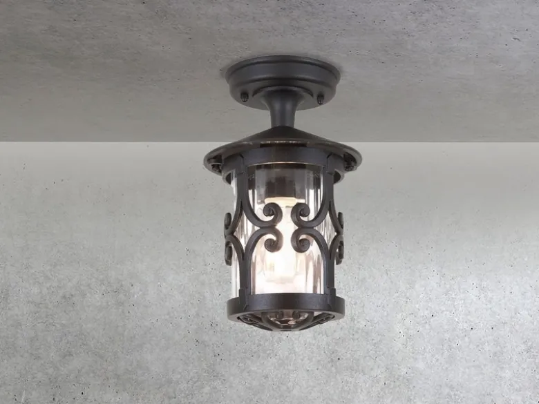 Außen Deckenlaterne HEREFORD aus Alu im Landhausstil, Schwarz Höhe 26cm