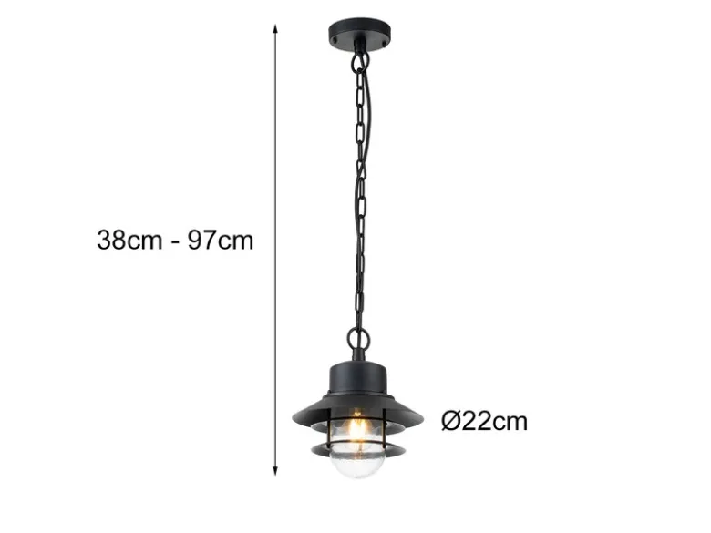 Außen Hängeleuchte COPENHAGEN aus Edelstahl, Schwarz Ø22cm