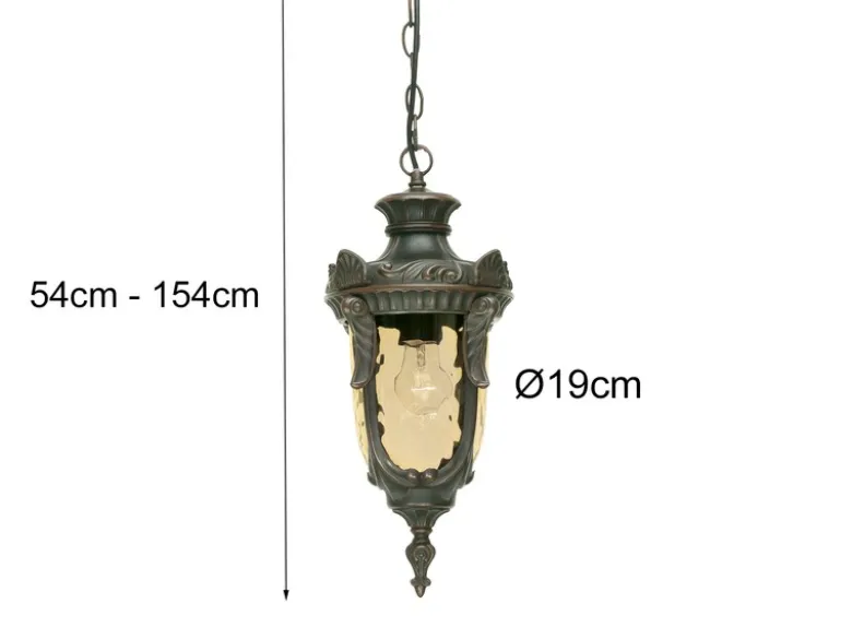 Außen Hängeleuchte PHILADELPHIA Jugendstil mit Amberglas, Ø19cm
