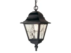 Außen LED Hängeleuchte Landhausstil Kettenlaterne mit Bleiglas, Höhe 60cm