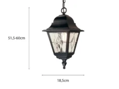 Außen LED Hängeleuchte Landhausstil Kettenlaterne mit Bleiglas, Höhe 60cm