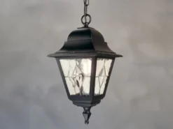 Außen LED Hängeleuchte Landhausstil Kettenlaterne mit Bleiglas, Höhe 60cm