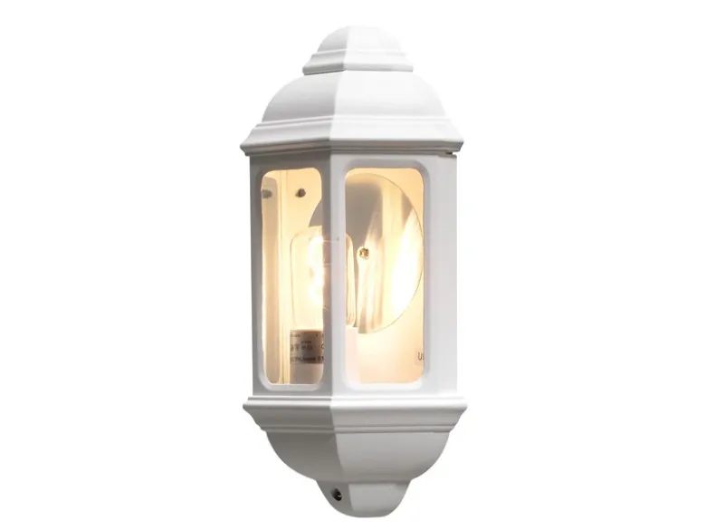 Außen LED Wandlaterne Halbschale im Landhausstil, Weiß, Höhe 36cm