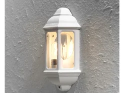 Außen LED Wandlaterne Halbschale im Landhausstil, Weiß, Höhe 36cm