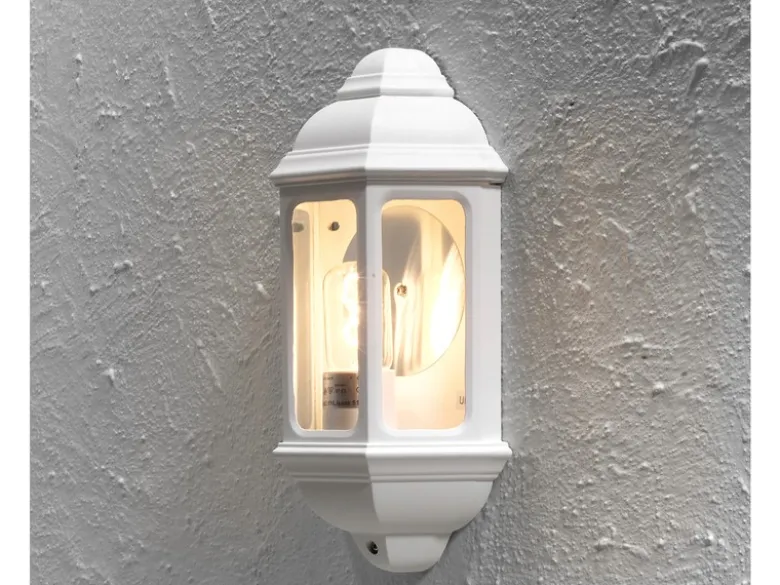 Außen LED Wandlaterne Halbschale im Landhausstil, Weiß, Höhe 36cm