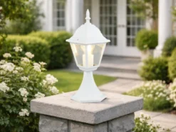 Außen Sockelleuchte Aluminium Weiß, Gartenlaterne mit E27 LED, Höhe 39cm