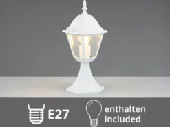 Außen Sockelleuchte Aluminium Weiß, Gartenlaterne mit E27 LED, Höhe 39cm