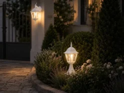 Außen Sockelleuchte Aluminium Weiß, Gartenlaterne mit E27 LED, Höhe 39cm