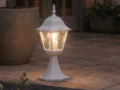 Außen Sockelleuchte Aluminium Weiß, Gartenlaterne mit E27 LED, Höhe 39cm
