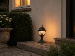 Außen Sockelleuchte Aluminium Schwarz, Gartenlaterne mit E27 LED, Höhe 39cm