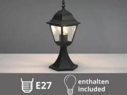 Außen Sockelleuchte Aluminium Schwarz, Gartenlaterne mit E27 LED, Höhe 39cm