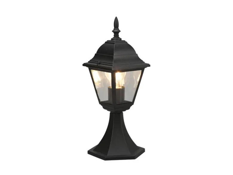 Außen Sockelleuchte Aluminium Schwarz, Gartenlaterne mit E27 LED, Höhe 39cm