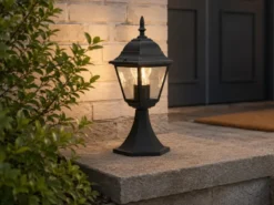 Außen Sockelleuchte Aluminium Schwarz, Gartenlaterne mit E27 LED, Höhe 39cm