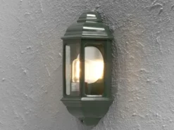 Außen Wandlaterne CAGLIARI, Halbschale im Landhausstil, Grün, Höhe 36cm