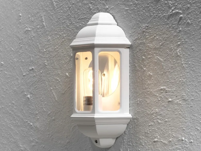 Außen Wandlaterne CAGLIARI, Halbschale im Landhausstil, Weiß, Höhe 36cm