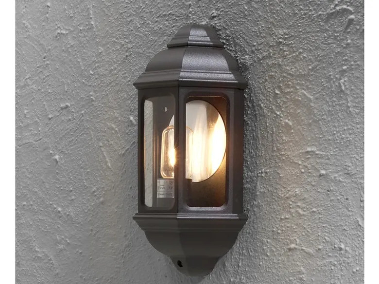 Außen Wandlaterne CAGLIARI, Halbschale im Landhausstil, Schwarz, Höhe 36cm