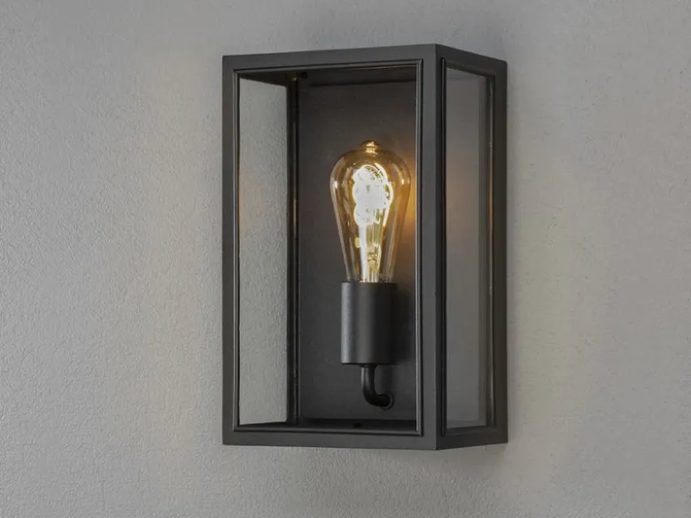 Außenwandlaterne CARPI Stahl Schwarz mit Klarglas, Höhe 30cm