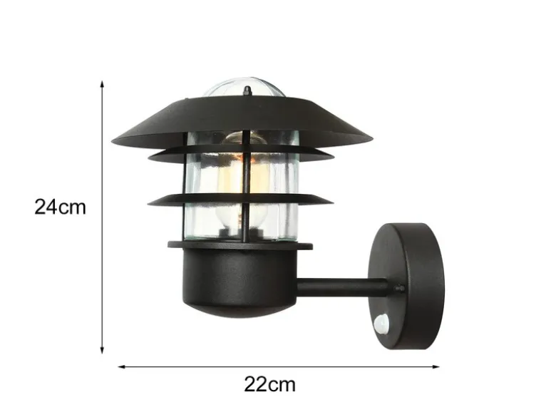 Außenwand Laterne HELSINGOR mit Bewegungsmelder, Schwarz Höhe 24cm