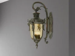 Außenwandlaterne PHILADELPHIA Jugendstil mit Amberglas, Höhe 64cm