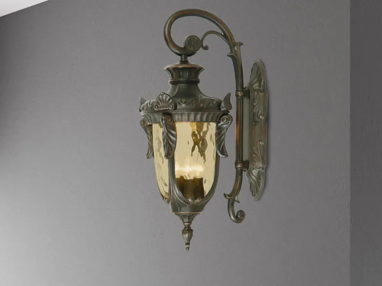 Außenwandlaterne PHILADELPHIA Jugendstil mit Amberglas, Höhe 64cm