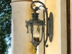 Außenwandlaterne PHILADELPHIA Jugendstil mit Amberglas, Höhe 64cm