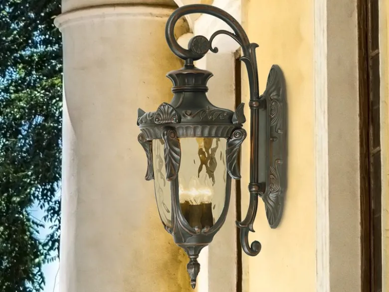 Außenwandlaterne PHILADELPHIA Jugendstil mit Amberglas, Höhe 64cm