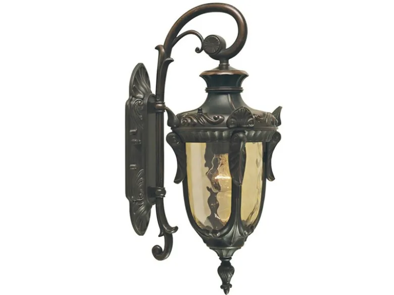 Außenwandlaterne PHILADELPHIA Jugendstil mit Amberglas, Höhe 43cm
