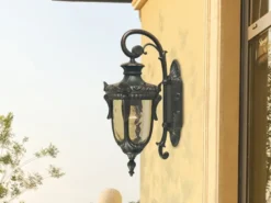 Außenwandlaterne PHILADELPHIA Jugendstil mit Amberglas, Höhe 43cm