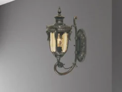 Außenwandlaterne PHILADELPHIA Jugendstil mit Amberglas, Höhe 43cm