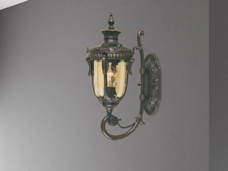 Außenwandlaterne PHILADELPHIA Jugendstil mit Amberglas, Höhe 43cm