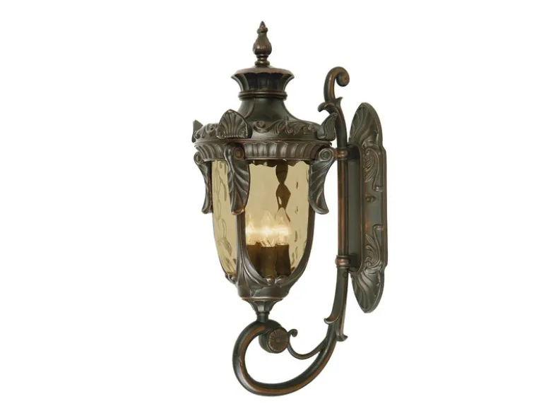 Außenwandlaterne PHILADELPHIA Jugendstil mit Amberglas, Höhe 64cm
