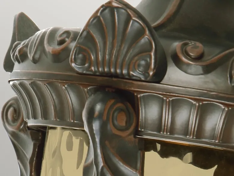 Außenwandlaterne PHILADELPHIA Jugendstil mit Amberglas, Höhe 64cm