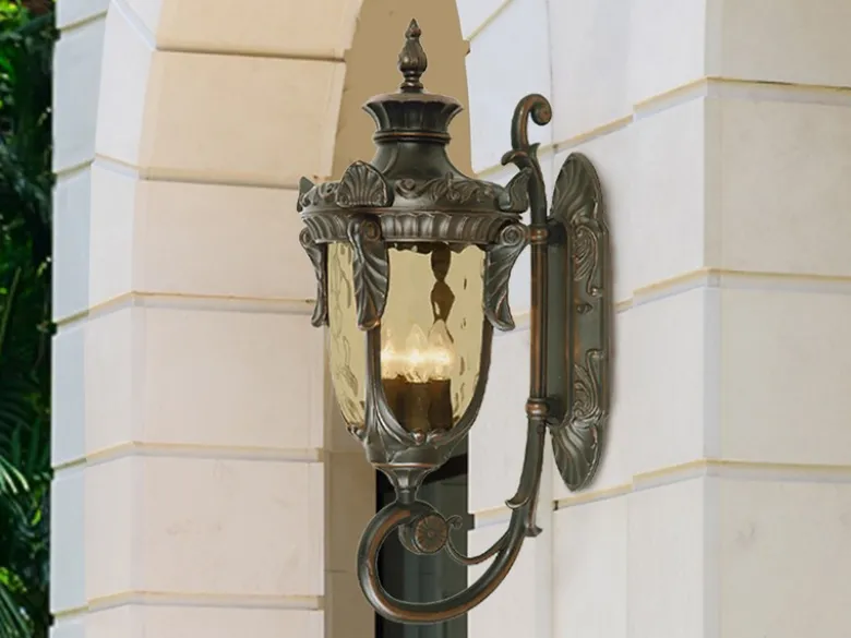 Außenwandlaterne PHILADELPHIA Jugendstil mit Amberglas, Höhe 64cm