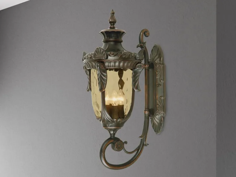Außenwandlaterne PHILADELPHIA Jugendstil mit Amberglas, Höhe 64cm