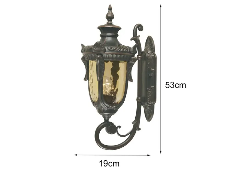 Außenwandlaterne PHILADELPHIA Jugendstil mit Amberglas, Höhe 53cm