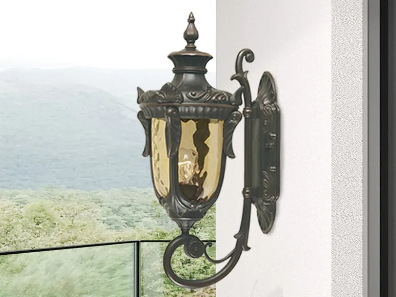 Außenwandlaterne PHILADELPHIA Jugendstil mit Amberglas, Höhe 53cm