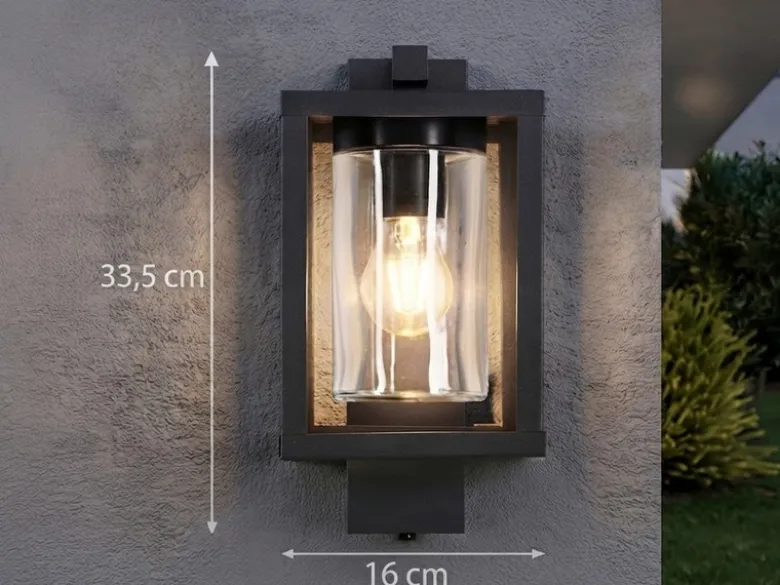 Außenwandleuchte Anthrazit in Laternenoptik mit E27 LED, Höhe 33cm