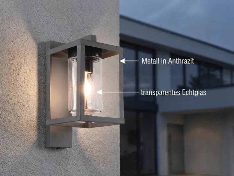 Außenwandleuchte Anthrazit in Laternenoptik mit E27 LED, Höhe 33cm