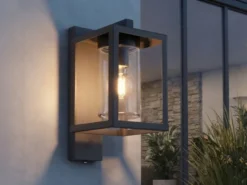 Außenwandleuchte Anthrazit in Laternenoptik mit E27 LED, Höhe 33cm